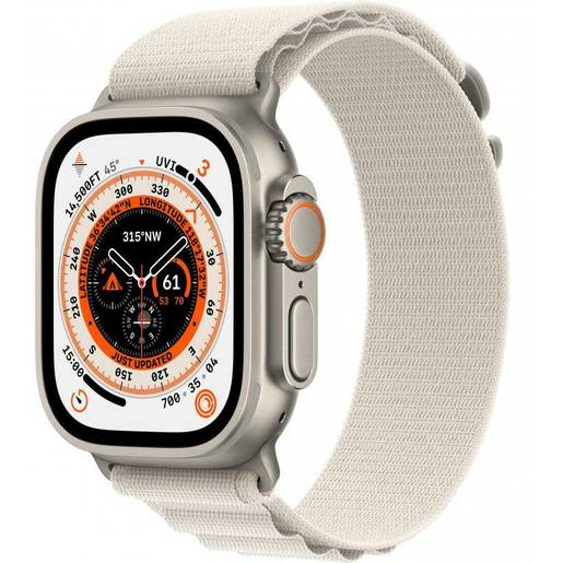 Часы Apple Watch 8 Ultra GPS+Cellular, 49mm Titanium Case Starlight Ti Green Alpinel Loop,Титановый корпус цвета альпийская сияющая звезда,спортивный ремешок зеленого цвета 49 мм M