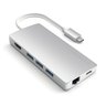 USB-концентратор Satechi Aluminum Multi-Port Adapter V2. Интерфейс USB-C. 3 порта USB 3.0, 1 порт 4K HDMI,  1 порт Ethernet RJ-45, SD/micro-SD кардридер. Цвет серебряный. 