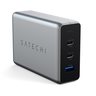 Сетевое зарядное устройство Satechi Compact Charger с технологией GaN Power. Порты: USB Type-C 100 Вт х 2, USB Type-A до12 Вт. Цвет: серый космос.