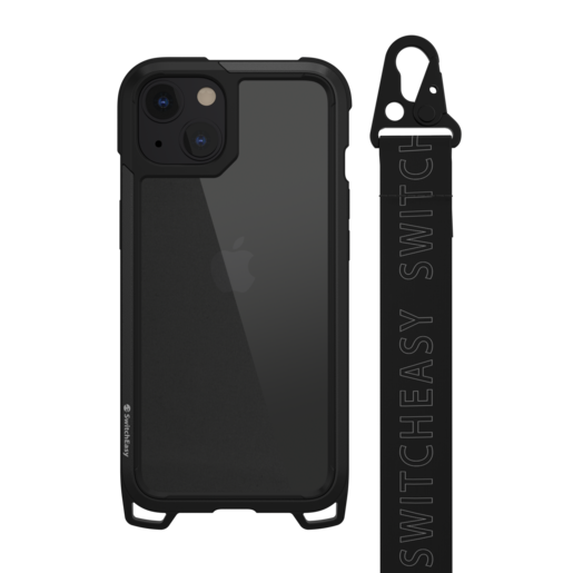 Чехол-накладка SwitchEasy Odyssey на заднюю сторону iPhone 13 (6.1") с ремешком. Материал изделия: 40% поликарбонат, 40% ТПУ, 20% алюминий. Размер изделия: 161*78*12 мм. Цвет: черный. 