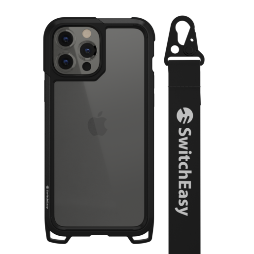 Чехол-накладка SwitchEasy Odyssey на заднюю сторону iPhone 13 Pro Max (6.7") с ремешком. Материал изделия: 40% поликарбонат, 40% ТПУ, 20% алюминий. Размер изделия: 174*85*13 мм. Цвет: черный. 