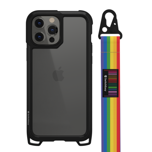 Чехол-накладка SwitchEasy Odyssey на заднюю сторону iPhone 13 Pro Max (6.7") с ремешком. Материал изделия: 40% поликарбонат, 40% ТПУ, 20% алюминий. Размер изделия: 174*85*13 мм. Дизайн: Rainbow. 