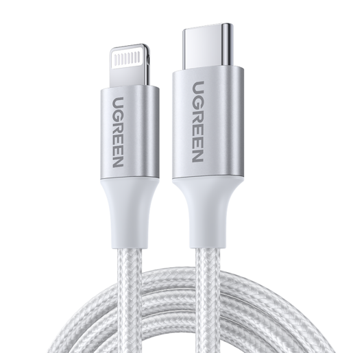 Кабель UGREEN US304 (70523) USB-C to Lightning M/M Cable Aluminum Shell Braided. Длина 1 м. Цвет: серебристый
