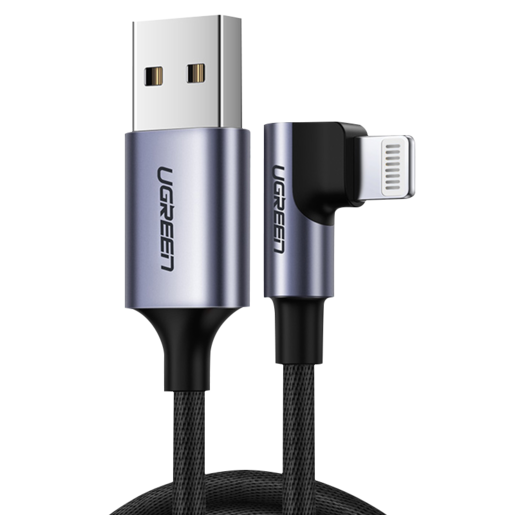 Кабель угловой UGREEN US299 (60770) USB-A to Angled Lightning M/M Cable With Braided. Длина 1,5 м. Цвет: черный