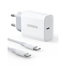 Набор адаптер и кабель USB-C - Lightning UGREEN CD137 (50698) PD Fast Charger 20W + USB-C to Lightning Cable EU. Цвет: белый