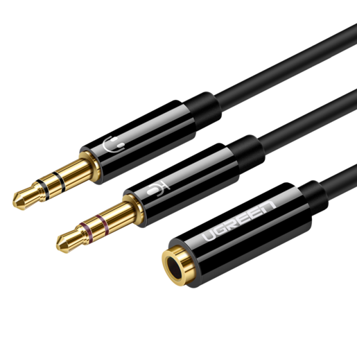 Кабель UGREEN AV140 (20899) Dual 3.5mm Male To 3.5mm Female Audio Cable Aluminum Case. Цвет: черный