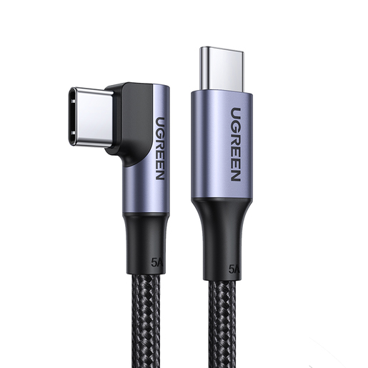Кабель UGREEN US334 (20583) USB-C  2.0 Male To Angled 90° USB-C 2.0 Male 5A Data Cable. Длина: 3м. Цвет: черный 