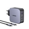 Сетевое зарядное устройство UGREEN CD289 (90549) Nexode USB-A+2*USB-C 140W GaN Tech Fast Charger с кабелем USB-C - USB-C. Длина кабеля: 2м. Цвет: черный