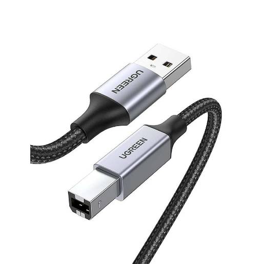 Кабель UGREEN US369 (80801) USB-A Male to USB-B 2.0 Printer Cable Alu Case with Braid для подключения принтера. Длина: 1м. Цвет: черный